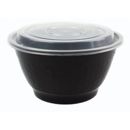 48 oz Black Diamond Pattern Teriyaki Bowl w/ Clear Lid Combo - 150 sets/case