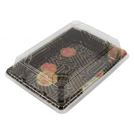 Size 03 Sakura Sushi Container/Tray w/Clear Lid Combo (6.75x4.75x1.75 in) - 400/Case