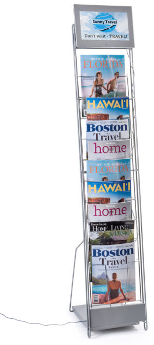 10-Tiered Magazine Floor Stand with 10.1” LCD Digital Screen, 8.5