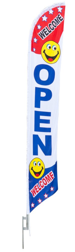 14' Feather Flag w/ Ground Spike and Pre-printed Opening Message