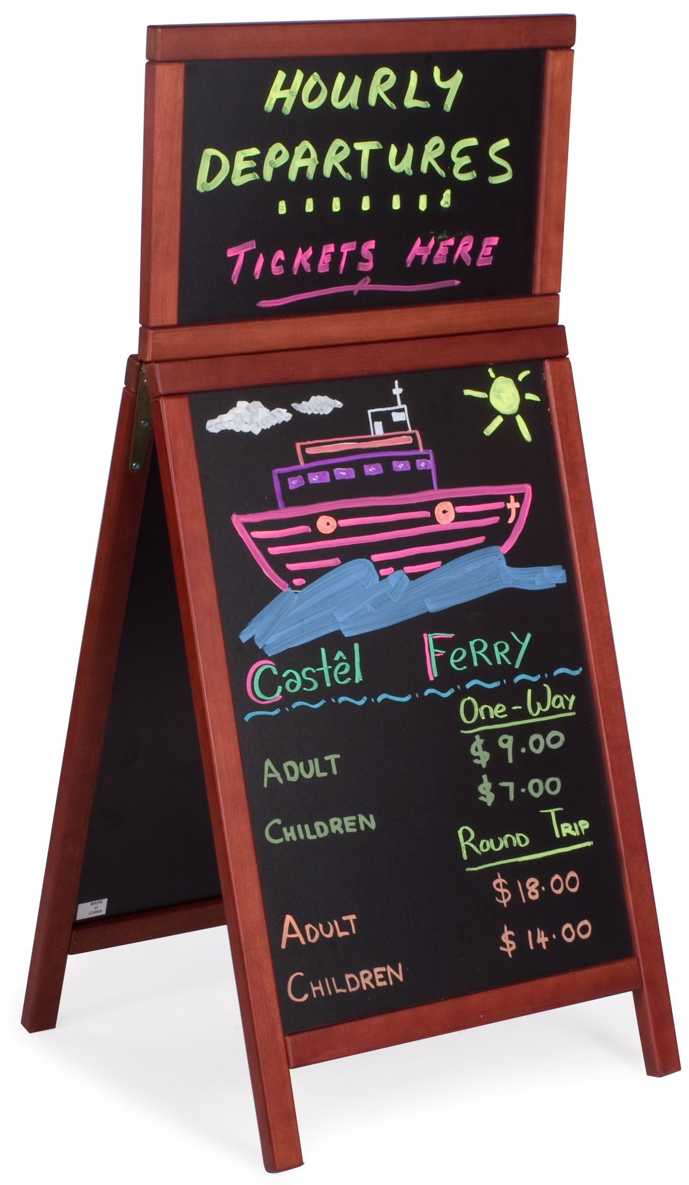 19 X 27 Write-On Board A-Frame, Chalk u0026 Wet Erase, Double Sided, Header - Black
