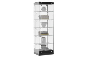 24” Display Case w/ LED Lights, Frameless, Hinged Door, Ships Assembled - Black