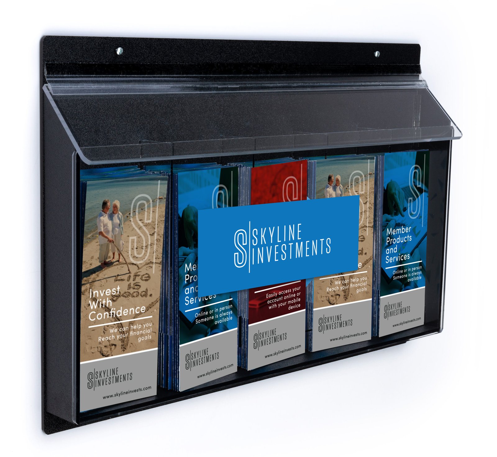 3-Pocket Outdoor Acrylic Brochure Wall Rack, Custom Printed, Clear - Multiple Sizes