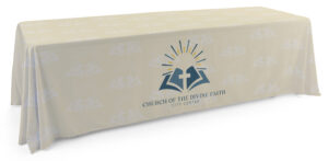 4', 6', or 8' Fabric Table Cloth, Open or Closed Back - Full Color Custom Printing
