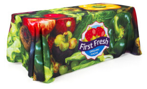 4', 6', or 8' Fabric Table Cloth, Open or Closed Back - Full Color Custom Printing