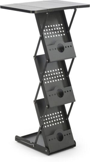 40” Tall Folding Magazine Rack, 3 Literature Pockets, Tabletop