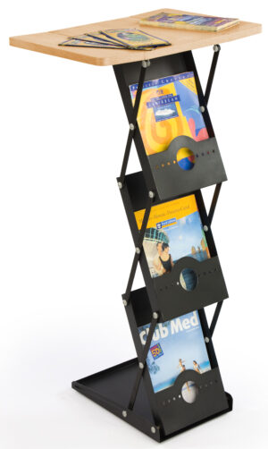 40” Tall Folding Magazine Rack, 3 Literature Pockets, Tabletop