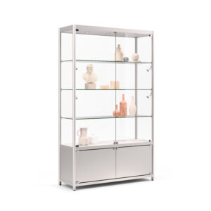 48” Display Case w/ 7 LED Lights, 3 Fixed Shelves, Hinged Doors - Black