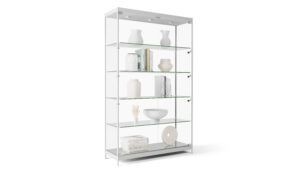 48” Display Case w/ 9 LED Top u0026 Side Lights, 4 Fixed Shelves, Hinged Doors - Black