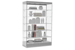 48” Display Case w/ LED Lights, Frameless, Sliding Doors, Ships Assembled - Black