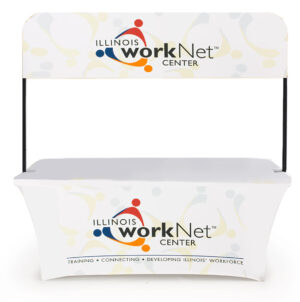 6' Folding Table w/ Custom Header u0026 Fitted Stretch Tablecloth - Front Only Printing