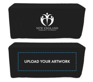 6' or 8' Polyester Table Cloth, Fitted Design, White Custom Imprint - Solid Color