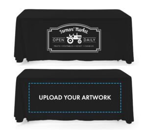 6' or 8' Polyester Table Cloth, Open Back, White Custom Imprint - Solid Color