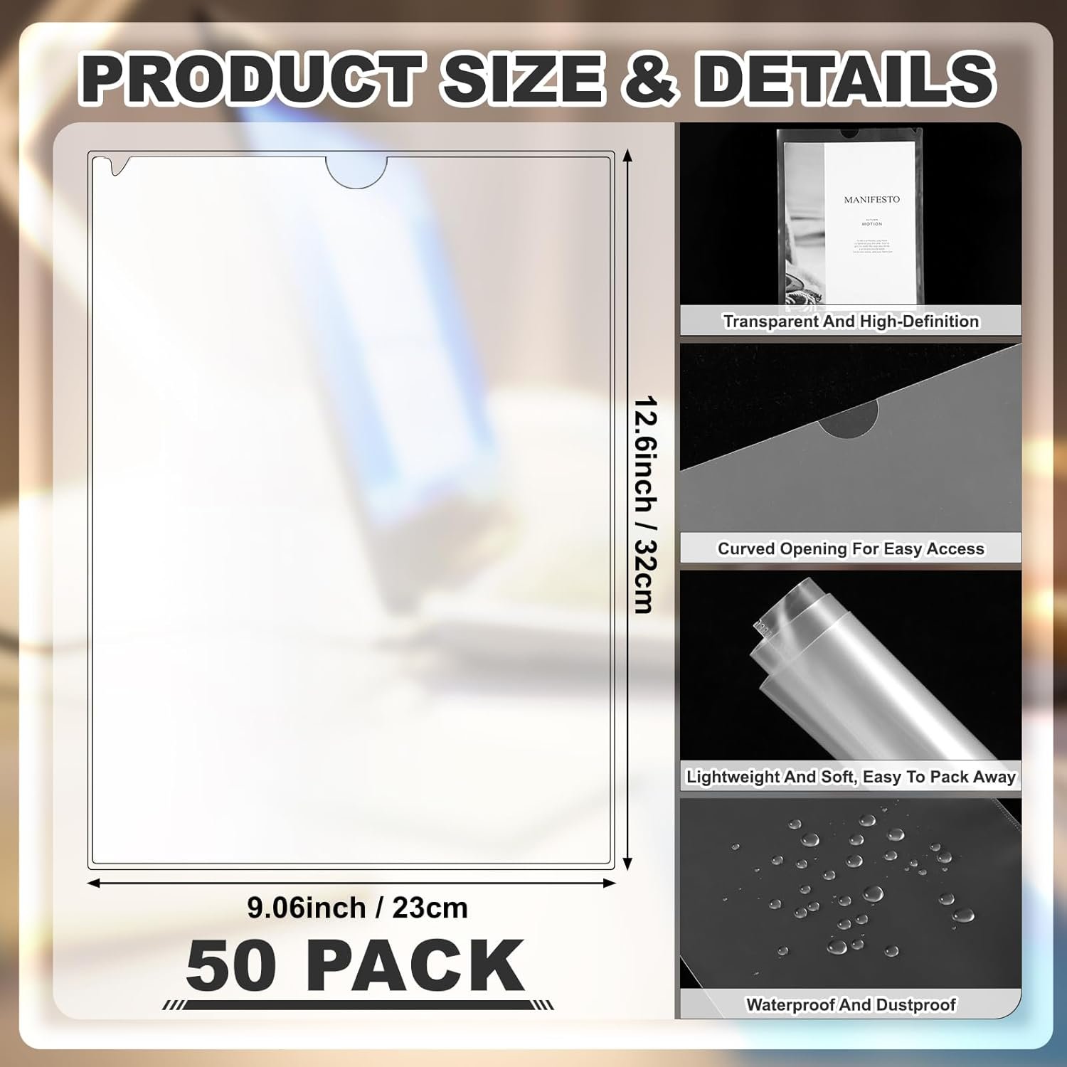50 Pack Magnetic Sign Holder 8.5 x 11 Inch, Clear Plastic Sleeves with Strong Magnetic Strips & Adhesive Tape for Menu, Poster, Photo, Wall, Fridge, Whiteboard - Image 2