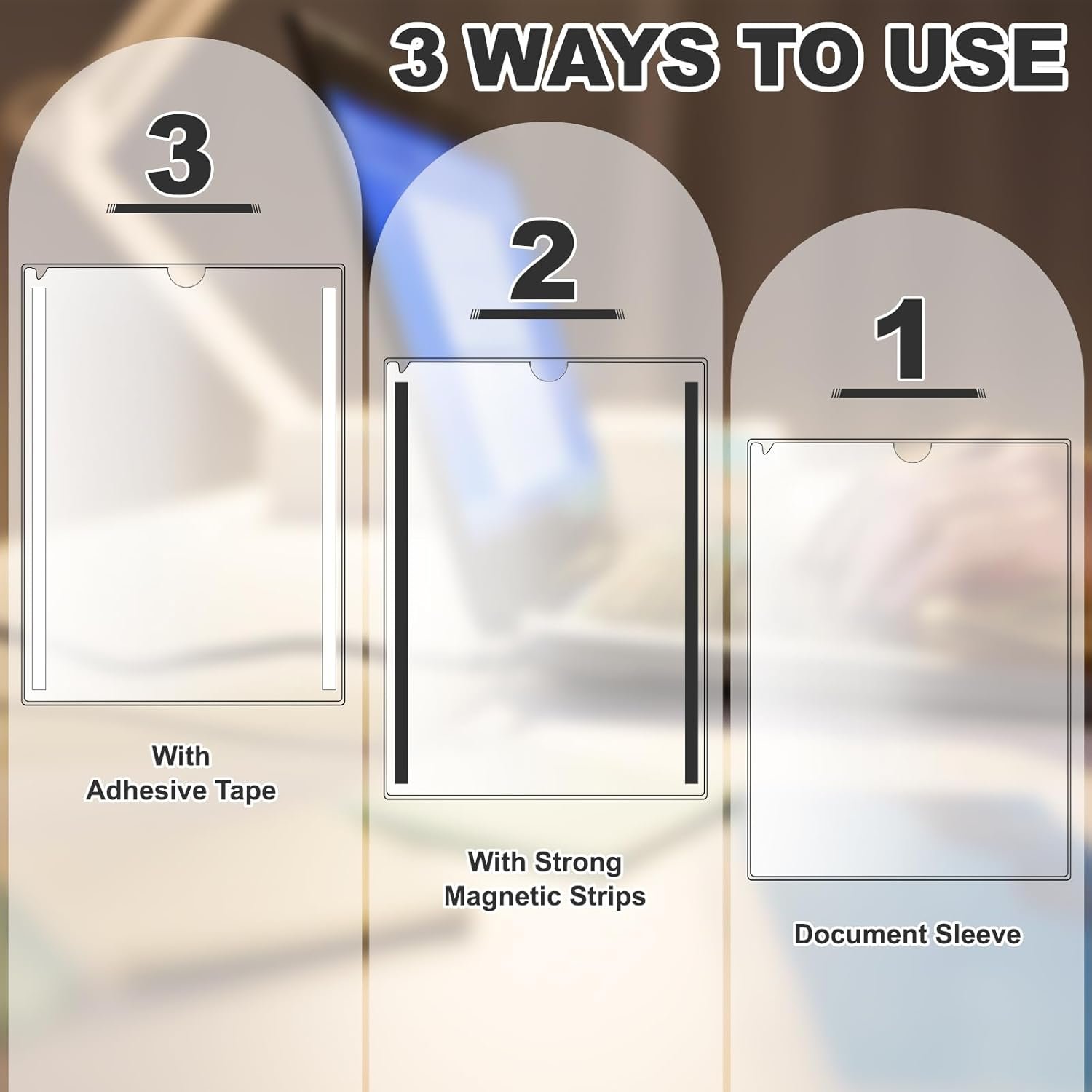 50 Pack Magnetic Sign Holder 8.5 x 11 Inch, Clear Plastic Sleeves with Strong Magnetic Strips & Adhesive Tape for Menu, Poster, Photo, Wall, Fridge, Whiteboard - Image 4