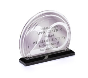 8.25 x 7.75 Half Moon Acrylic Trophy, 2-Sided Custom Printed with Base-Clear/Black