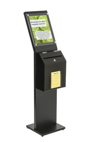 Acrylic Ballot Box w/ 8.5 x 11 Sign Holder, Front Pocket, Floor Standing - Black