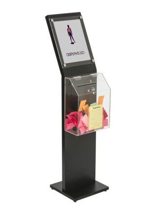 Acrylic Ballot Box w/ 8.5 x 11 Sign Holder, Front Pocket, Floor Standing - Black