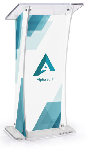 Acrylic Podium for Floor with Custom UV Printing, Easy Assembly - Clear