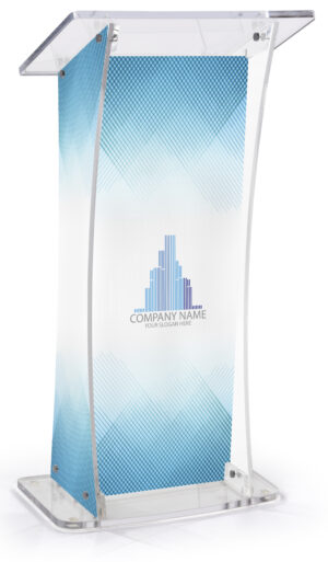 Acrylic Podium for Floor with Custom UV Printing, Easy Assembly - Clear