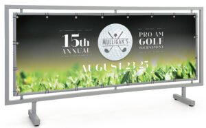 Barrier Sidewalk Signs w/ Custom Printing, Double-Sided, Portable - Black or Silver