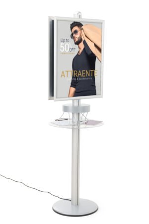 Charging Kiosk for Floor, (2) 22 x 28 Poster Frames, 6 Cables, Storage Shelf - Black