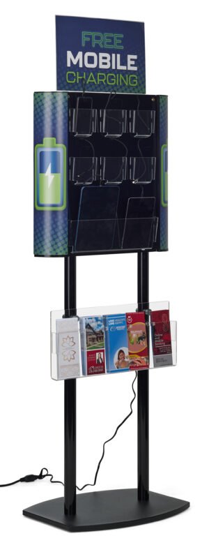 Charging Station for Floor, Side Panel Graphics, 8 Cables, 17 x 11 Sign - Black