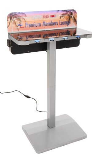 Charging Table for Wall/Floor w/ Custom Graphics, 8 Cables, 2 Wireless Pads - Silver