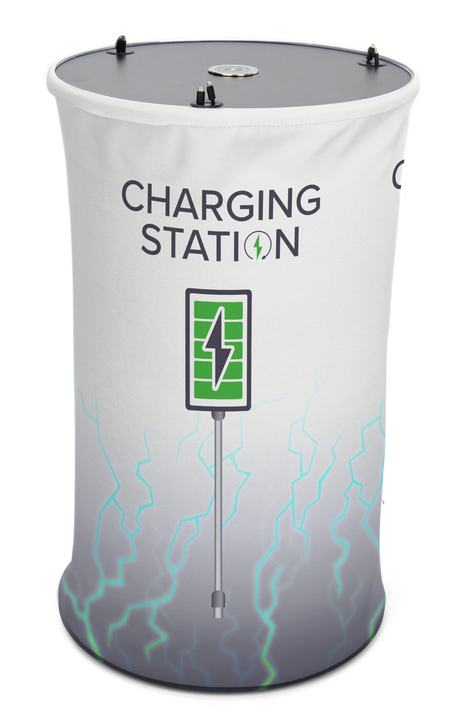 Charging Table w/ 6 Retracting Cables, 1 Wireless Pad, Stock Graphics, Portable