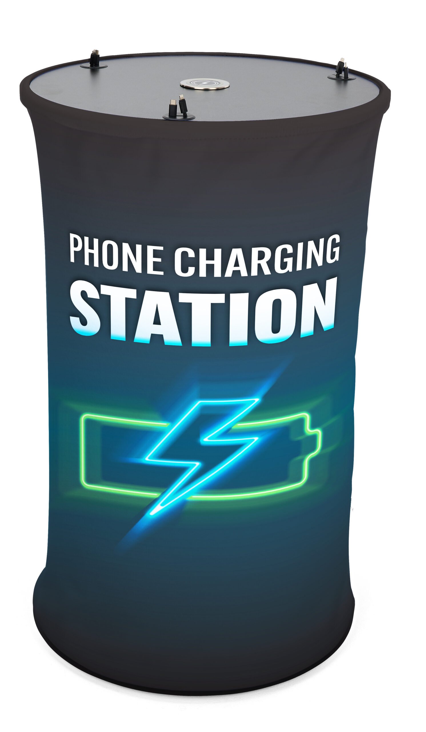 Charging Table w/ 6 Retracting Cables, 1 Wireless Pad, Stock Graphics, Portable
