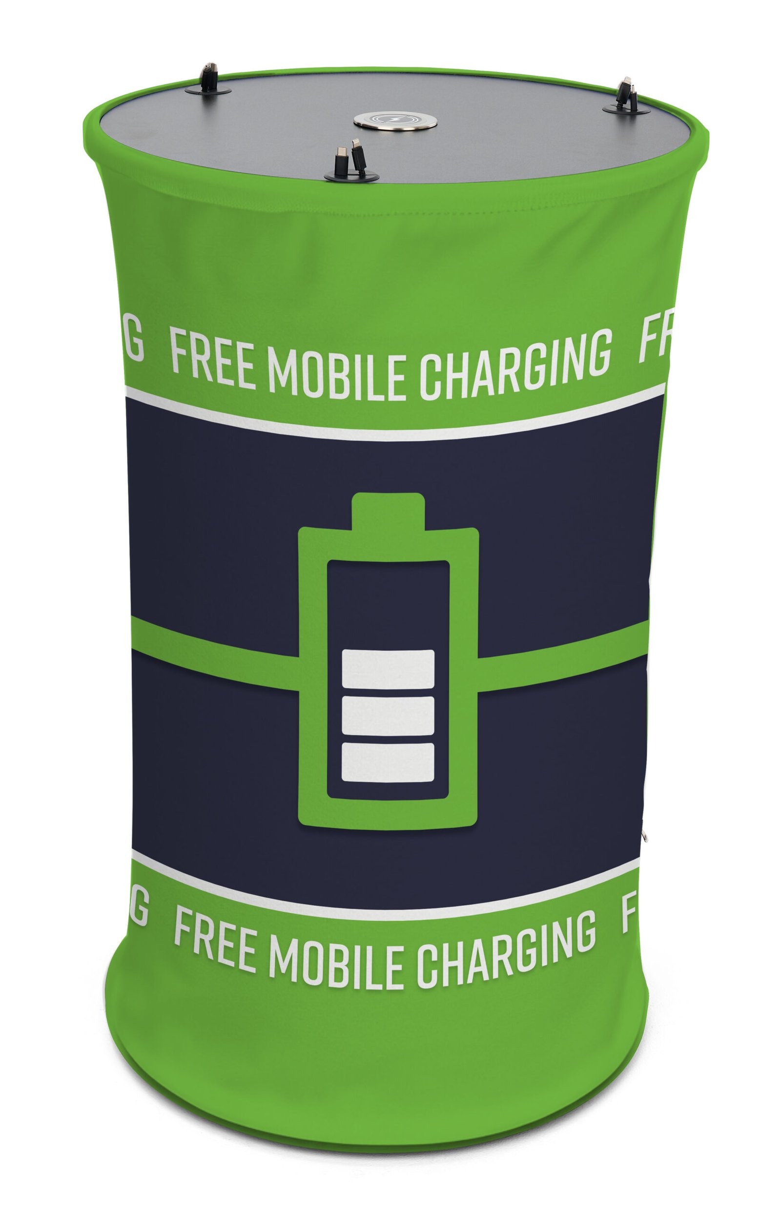 Charging Table w/ 6 Retracting Cables, 1 Wireless Pad, Stock Graphics, Portable