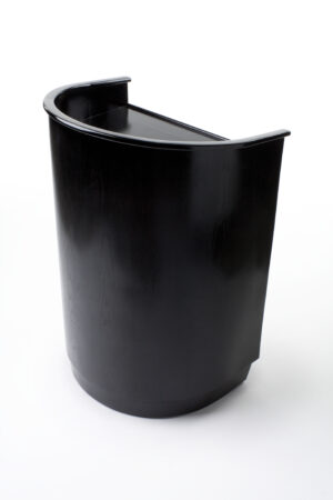 Curved Podium for Floor, Open Back with Shelving, Wheels - Black