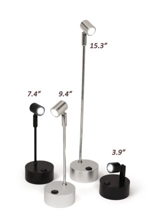 Display Case Accent Lights, Battery-Powered LED, 4 Heights, Set of 2 - Black/Silver
