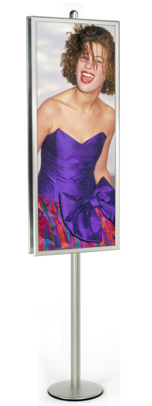 Floor Standing Poster Holder, Snap Frames, Double-Sided - Silver