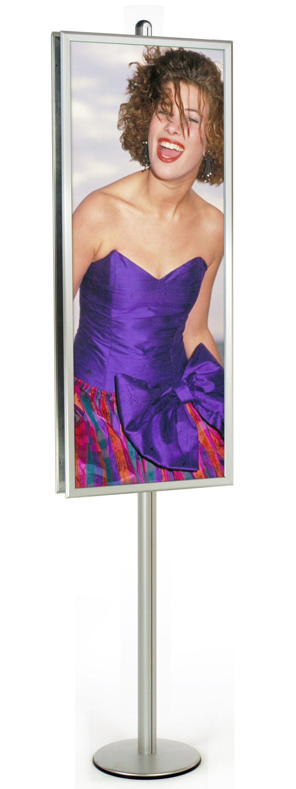 Floor Standing Poster Holder, Snap Frames, Double-Sided - Silver