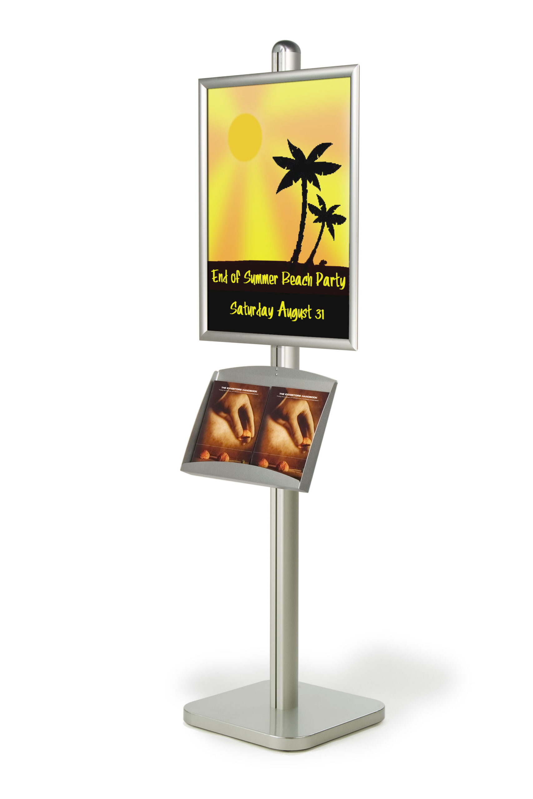 Floor Standing Poster Holder with Literature Tray, Square Base