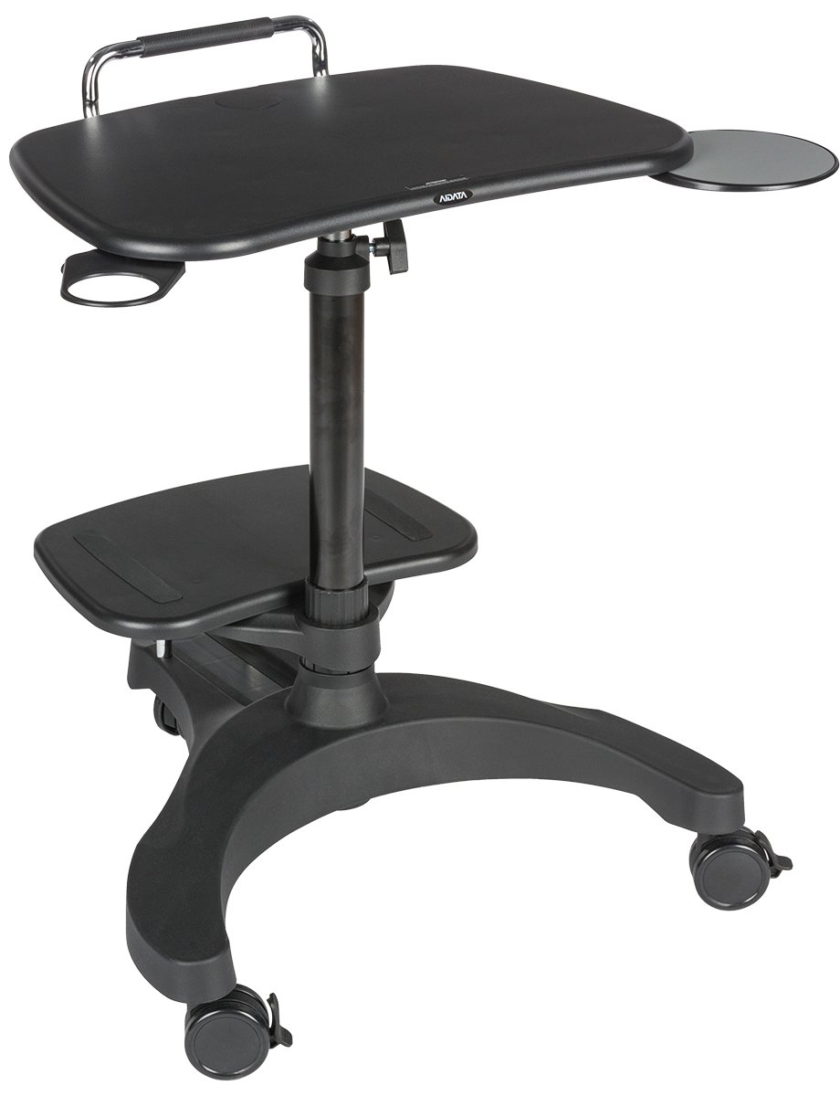 Height Adjustable Laptop Stand, Printer Shelf, Mouse Pad u0026 Cup Holder - Black