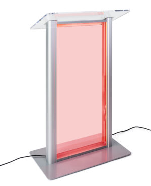 Illuminated Acrylic Podium for Floor, Aluminum Sides - Clear u0026 Silver