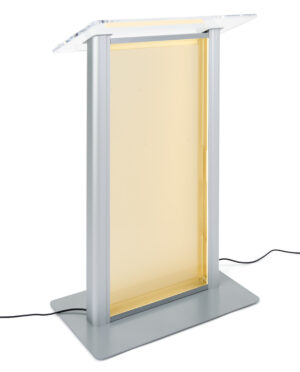 Illuminated Acrylic Podium for Floor, Aluminum Sides - Clear u0026 Silver