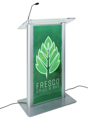 Illuminated Podium for Floor, Front LED Lights, Custom Graphic Panel