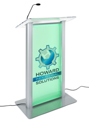 Illuminated Podium for Floor, Front LED Lights, Custom Graphic Panel