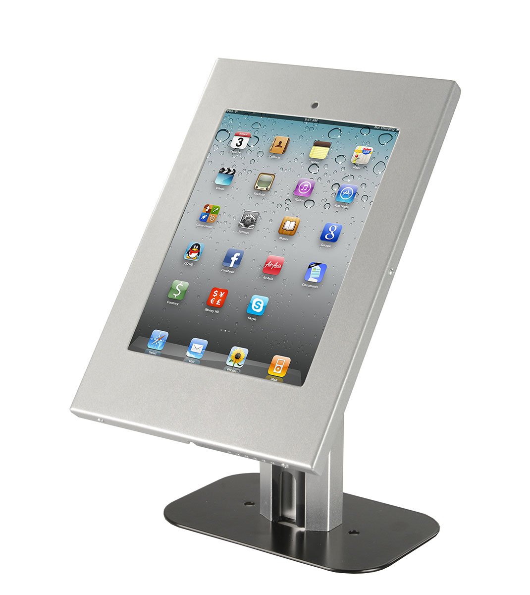 iPad Counter Stand w/ Enclosure, Exposed Home Button - Silver