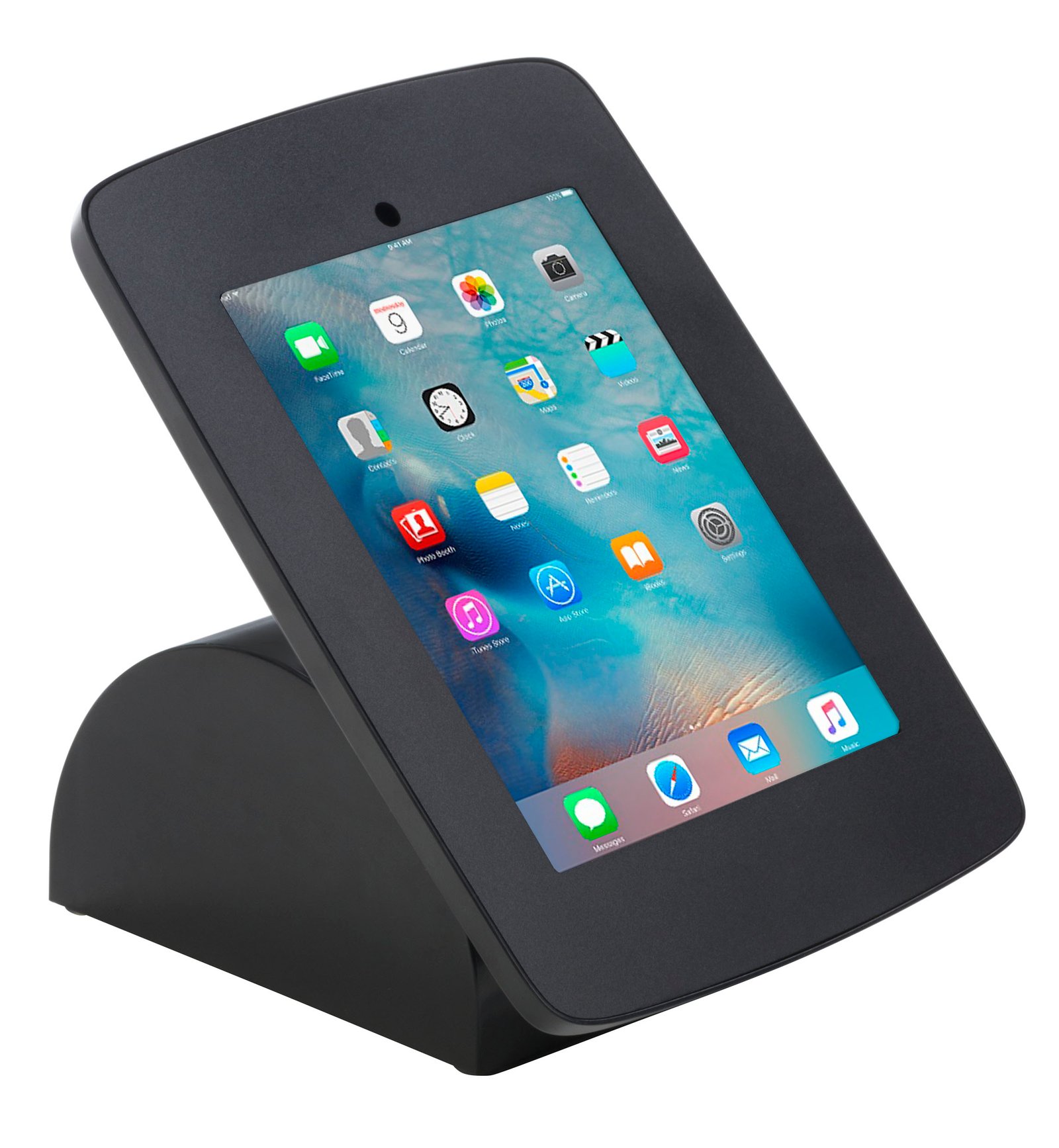 iPad Counter Stand w/ Flip Screen Share, Locked Enclosure, Hidden Home Button