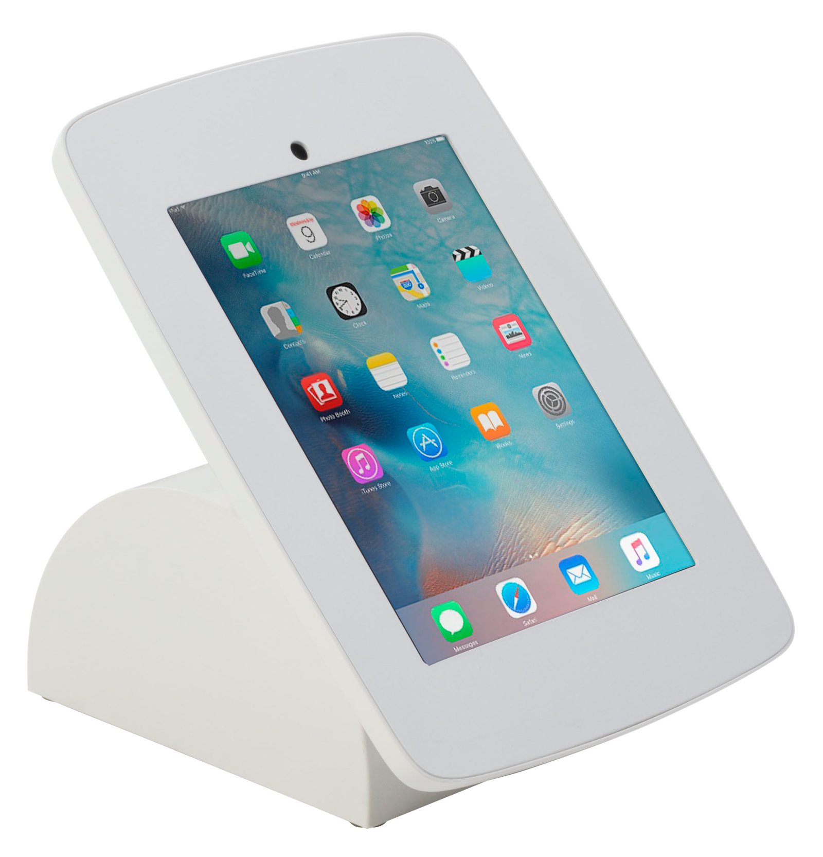 iPad Counter Stand w/ Flip Screen Share, Locked Enclosure, Hidden Home Button