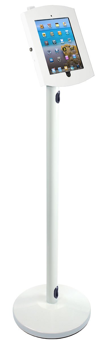 iPad Floor Stand, Locking Enclosure, CC Reader Compatible - White