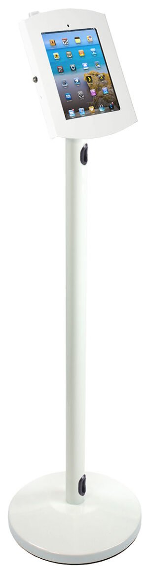 iPad Floor Stand, Locking Enclosure, CC Reader Compatible - White