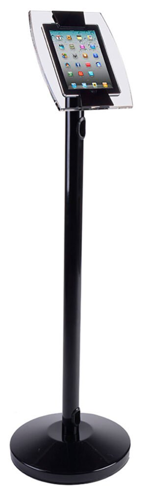 iPad Floor Stand w/ Acrylic Enclosure, Tilting Bracket u0026 Cord Management