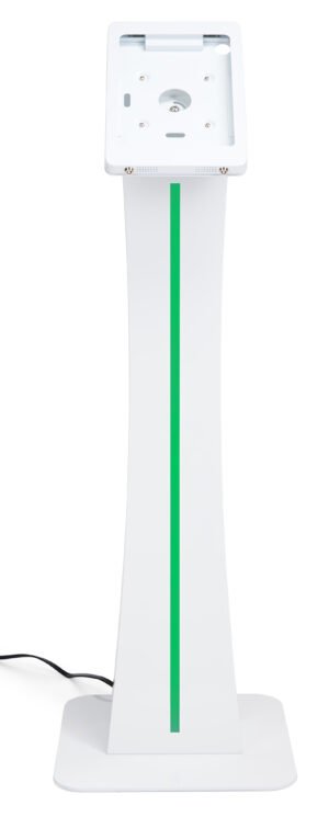 iPad Floor Stand with Rotating, Locking Enclosure, Illuminated LED Panel - White
