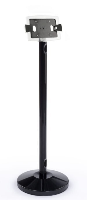 iPad Mini Floor Stand with Acrylic Enclosure, Rotating u0026 Cord Management - Black
