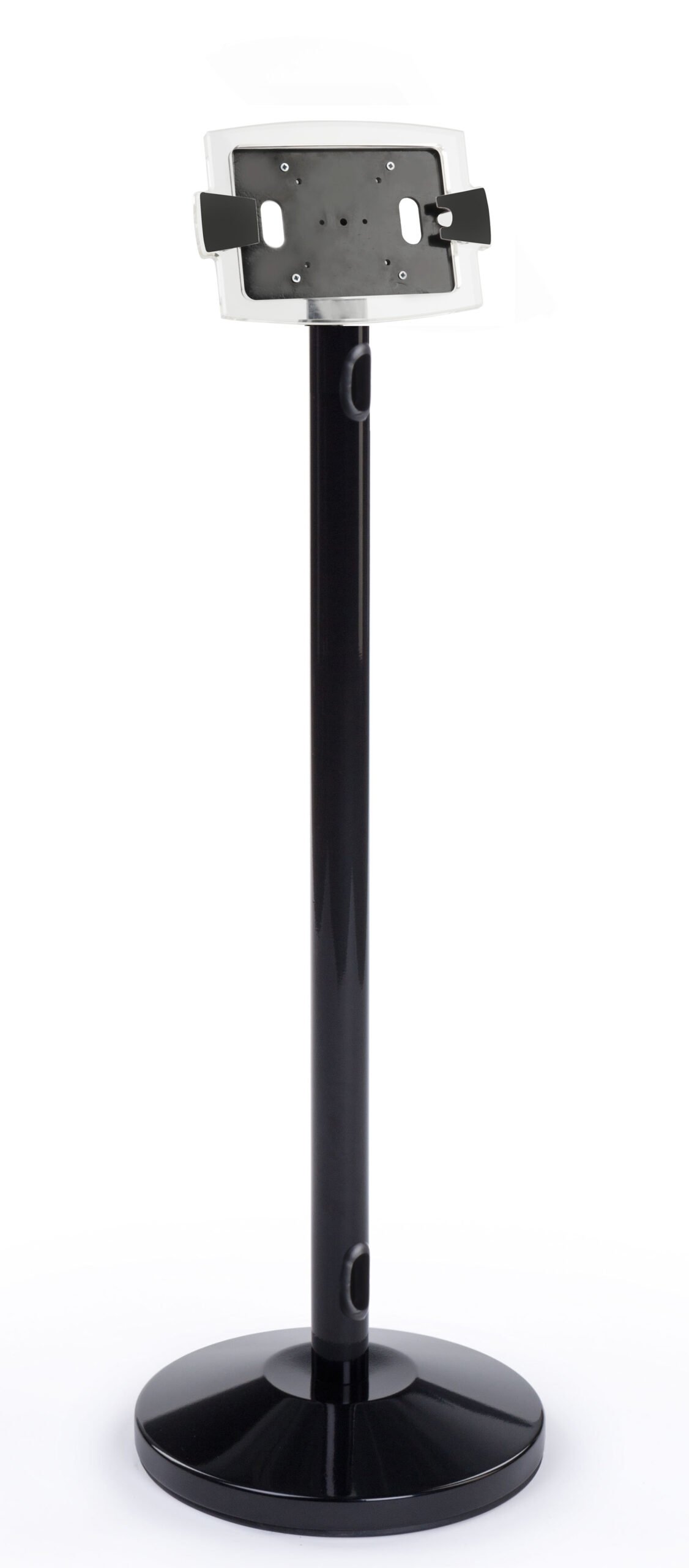 iPad Mini Floor Stand with Acrylic Enclosure, Rotating u0026 Cord Management - Black